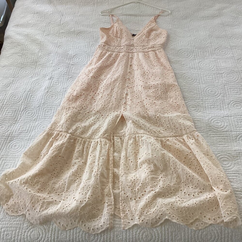 Simplee Eyelet Dress  Blush Pink Y2K Spaghetti Strap Maxi Dress Beachy Romantic - Picture 12 of 15